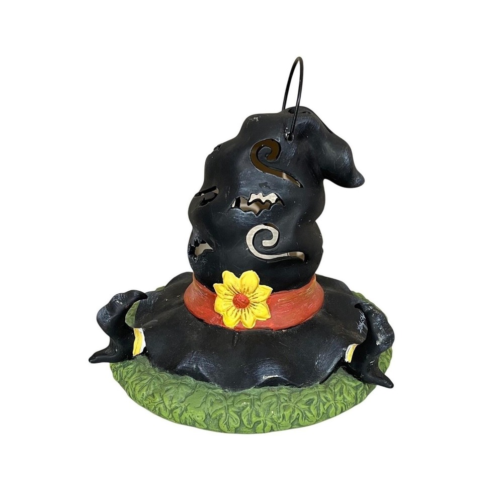 Kathy Hatch Tea Light Holder Black Witch Hat Bat Sunflower Vintage 2002